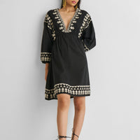 Deep V Embroidered Dress in Black -COL - Stella Carakasi