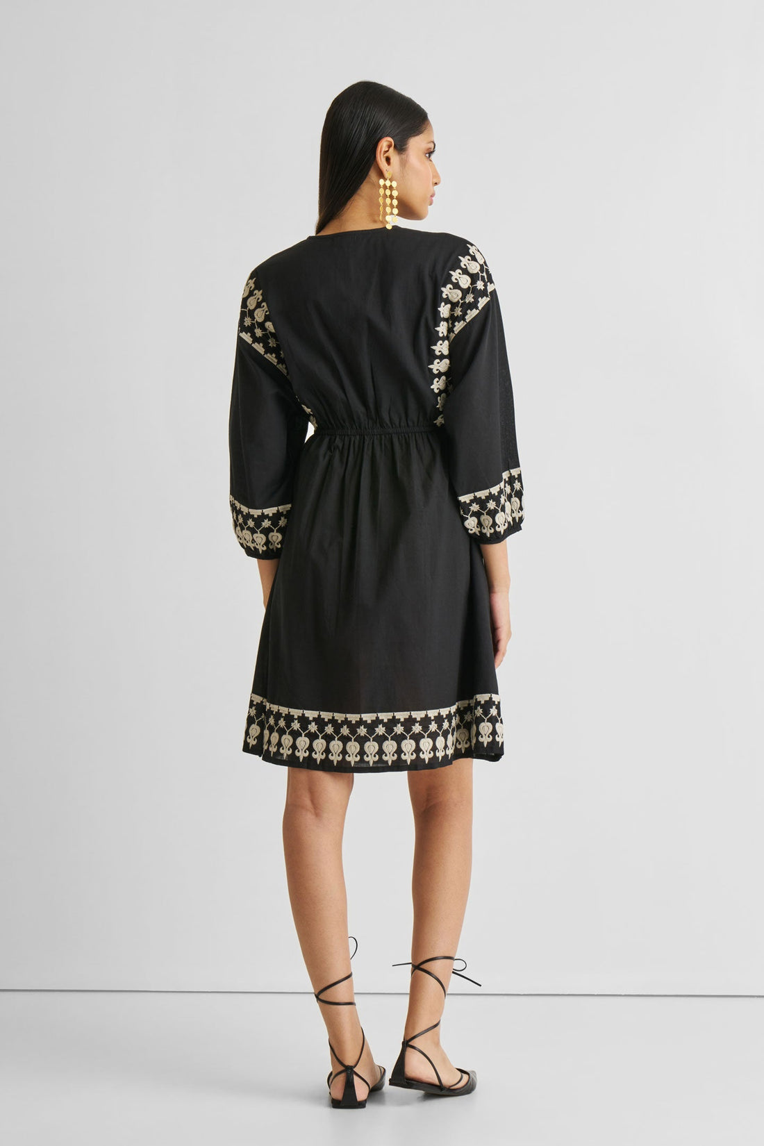 Deep V Embroidered Dress in Black -COL - Stella Carakasi