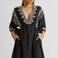 Deep V Embroidered Dress in Black -COL - Stella Carakasi