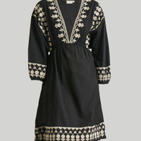 Deep V Embroidered Dress in Black -COL - Stella Carakasi