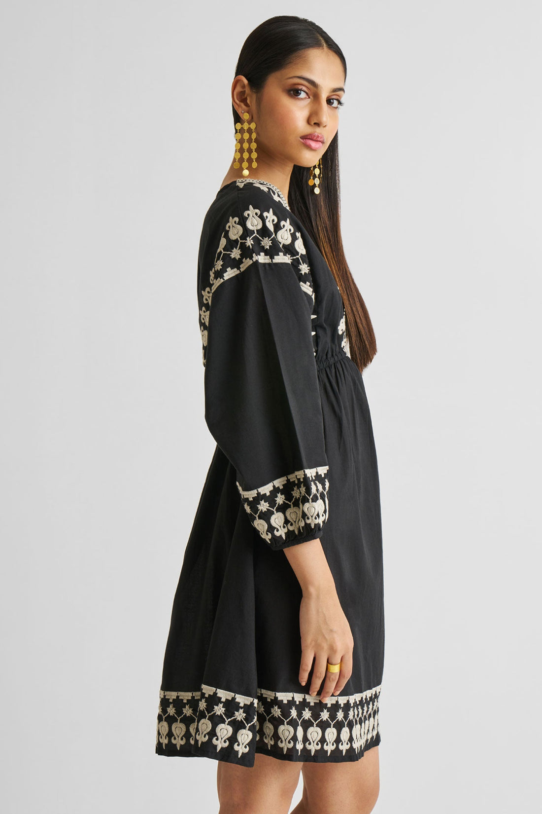 Deep V Embroidered Dress in Black -COL - Stella Carakasi