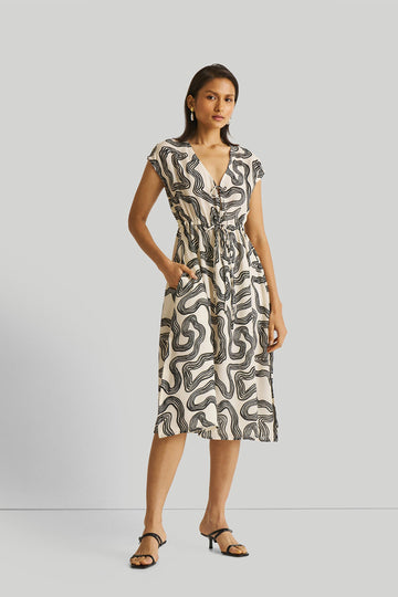 Deep V-neck Gathered Dress -COL