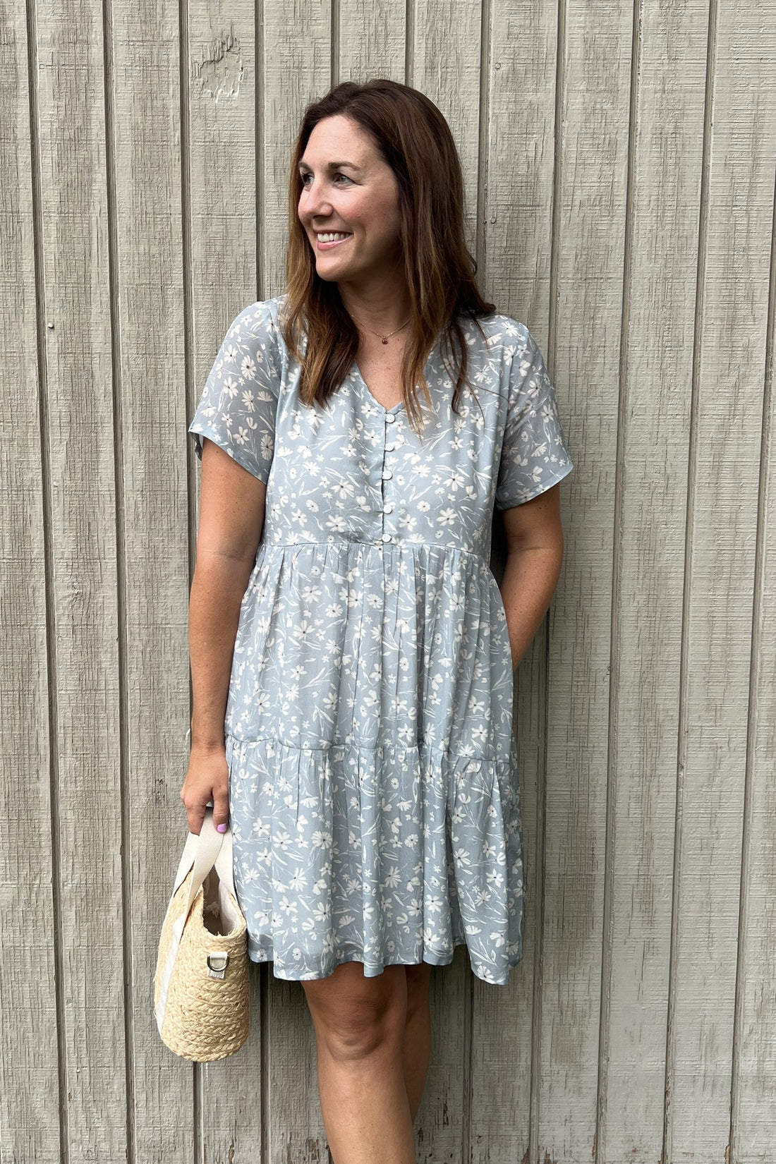Floral Short Tiered dress in Light Blue -COL - Stella Carakasi