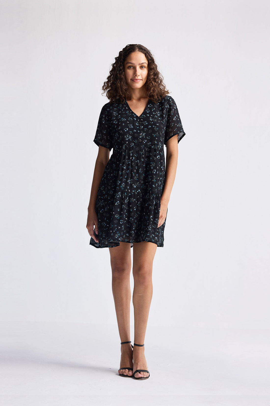 Floral Short Tiered Dress in Dark Blue -COL - Stella Carakasi