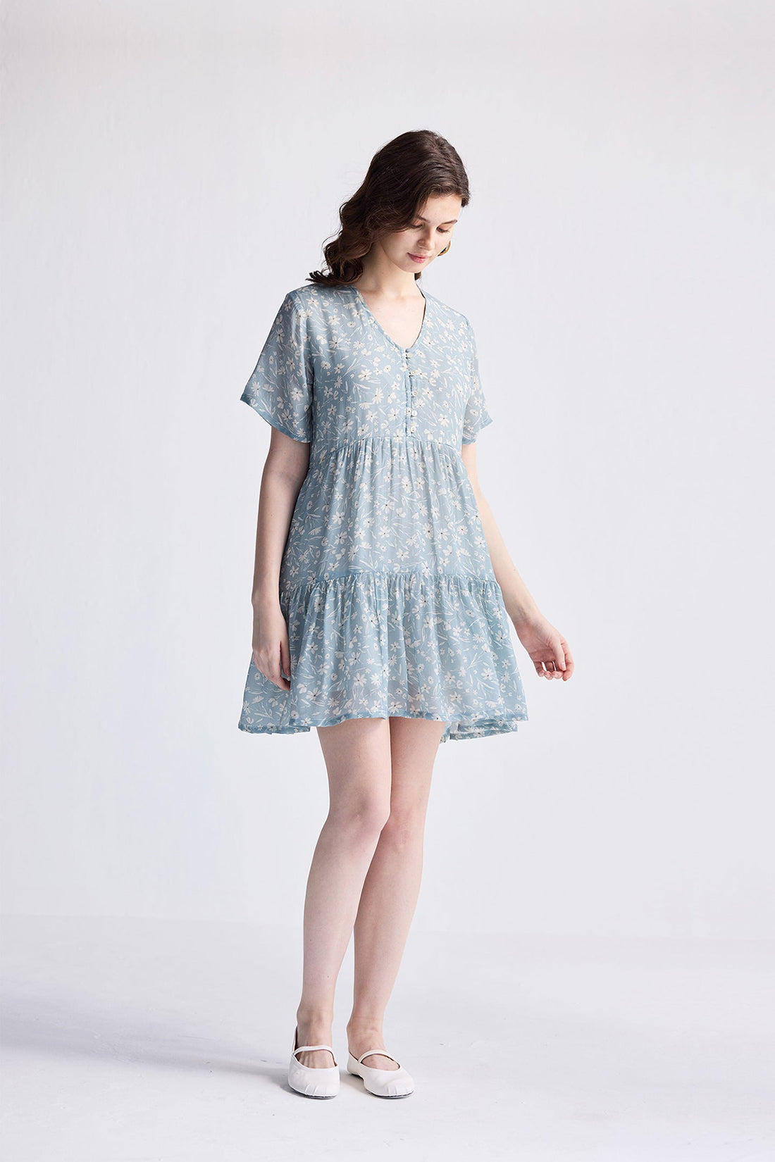 Floral Short Tiered dress in Light Blue -COL - Stella Carakasi