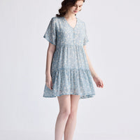 Floral Short Tiered dress in Light Blue -COL - Stella Carakasi