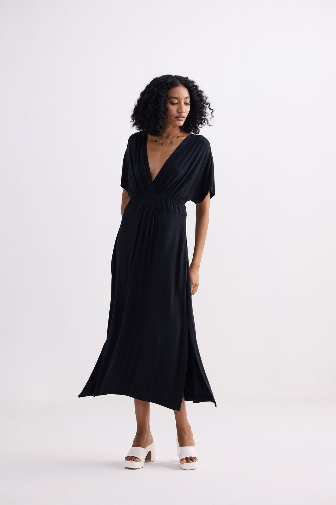 Flowy A-Line Maxi Dress with Side Slits in Black Black / L Flowy A-Line Maxi Dress with Side Slits in Black Black / L