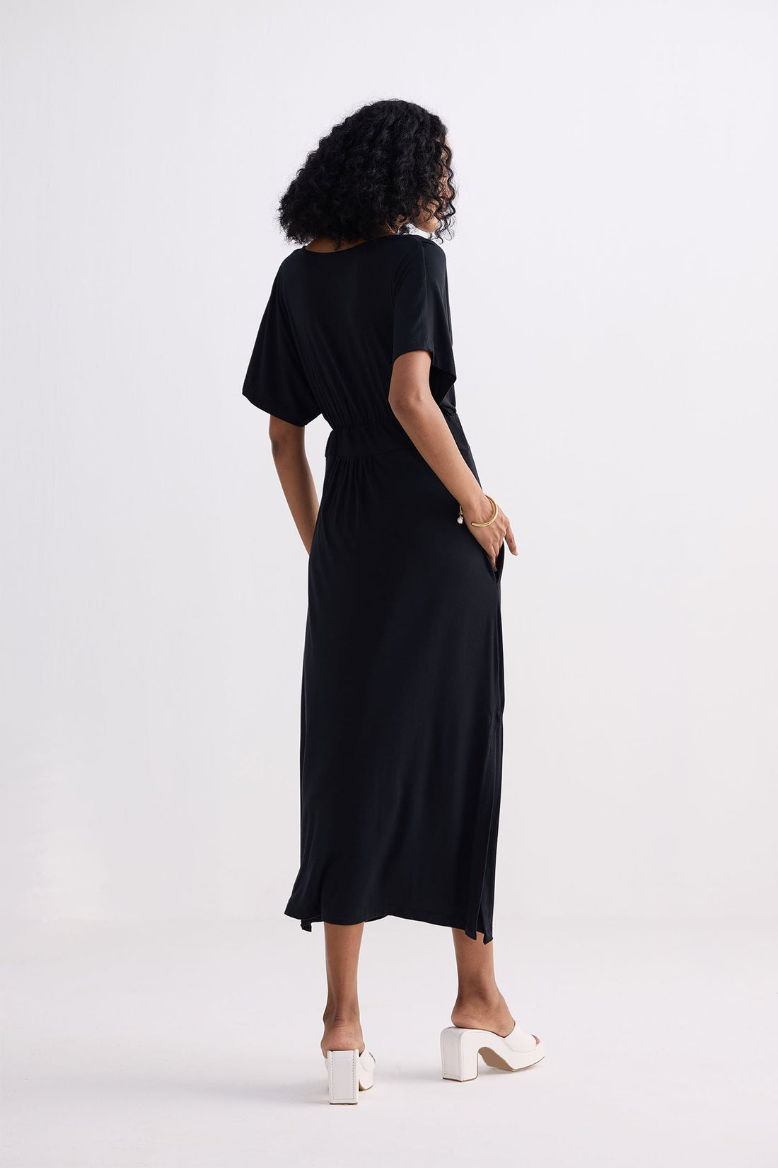 Flowy A-Line Maxi Dress with Side Slits in Black Black / L Flowy A-Line Maxi Dress with Side Slits in Black Black / L