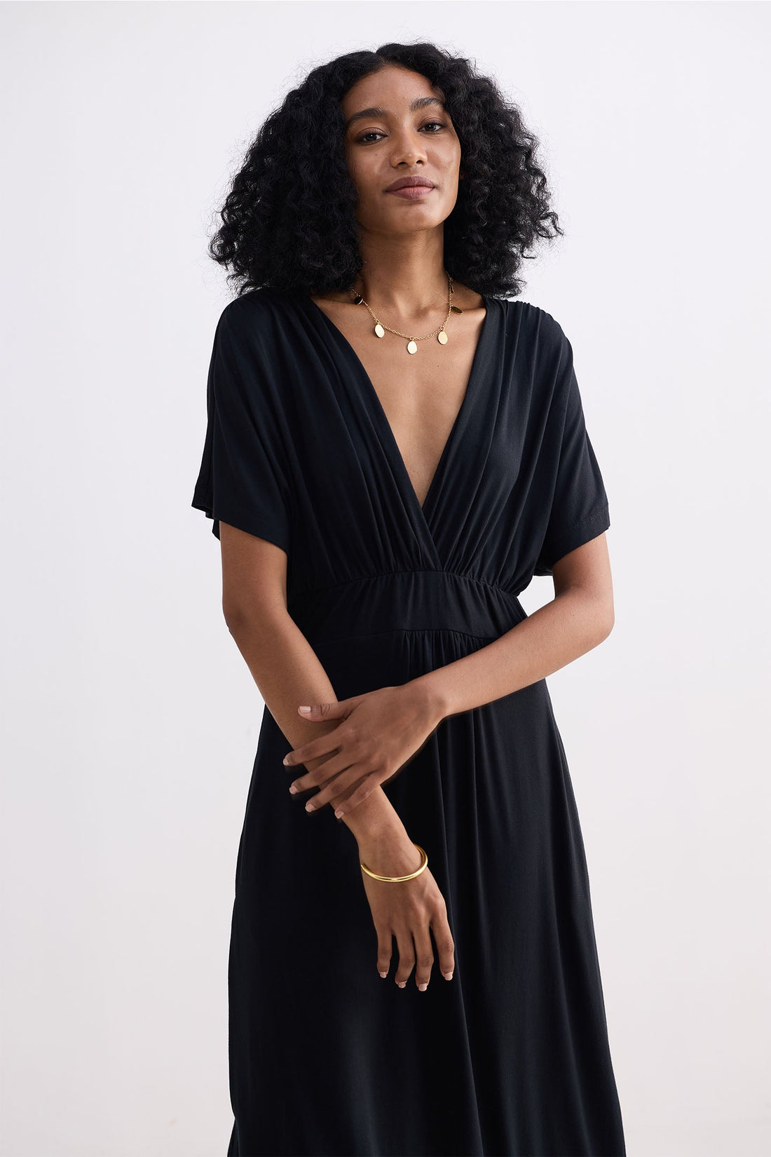 Flowy A-Line Maxi Dress with Side Slits in Black Black / L Flowy A-Line Maxi Dress with Side Slits in Black Black / L