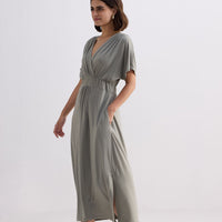 Flowy A-Line Maxi Dress with Side Slits in Light Olive -COL - Stella Carakasi