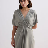 Flowy A-Line Maxi Dress with Side Slits in Light Olive -COL - Stella Carakasi