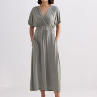 Flowy A-Line Maxi Dress with Side Slits in Light Olive -COL - Stella Carakasi