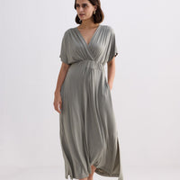 Flowy A-Line Maxi Dress with Side Slits in Light Olive -COL - Stella Carakasi