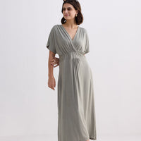Flowy A-Line Maxi Dress with Side Slits in Light Olive -COL - Stella Carakasi