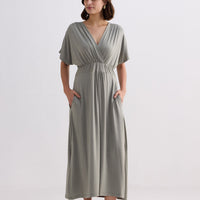 Flowy A-Line Maxi Dress with Side Slits in Light Olive -COL - Stella Carakasi