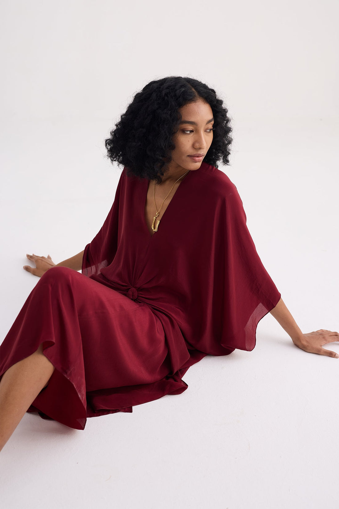 Front Twist Kaftan Dress in Burgundy -COL - Stella Carakasi