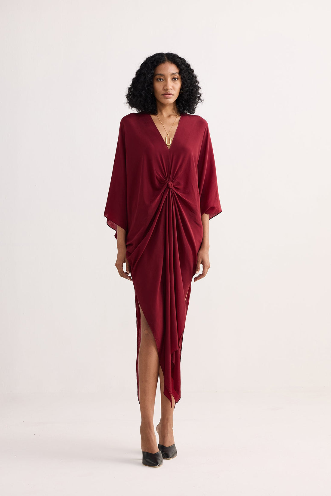 Front Twist Kaftan Dress in Burgundy -COL - Stella Carakasi