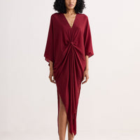 Front Twist Kaftan Dress in Burgundy -COL - Stella Carakasi