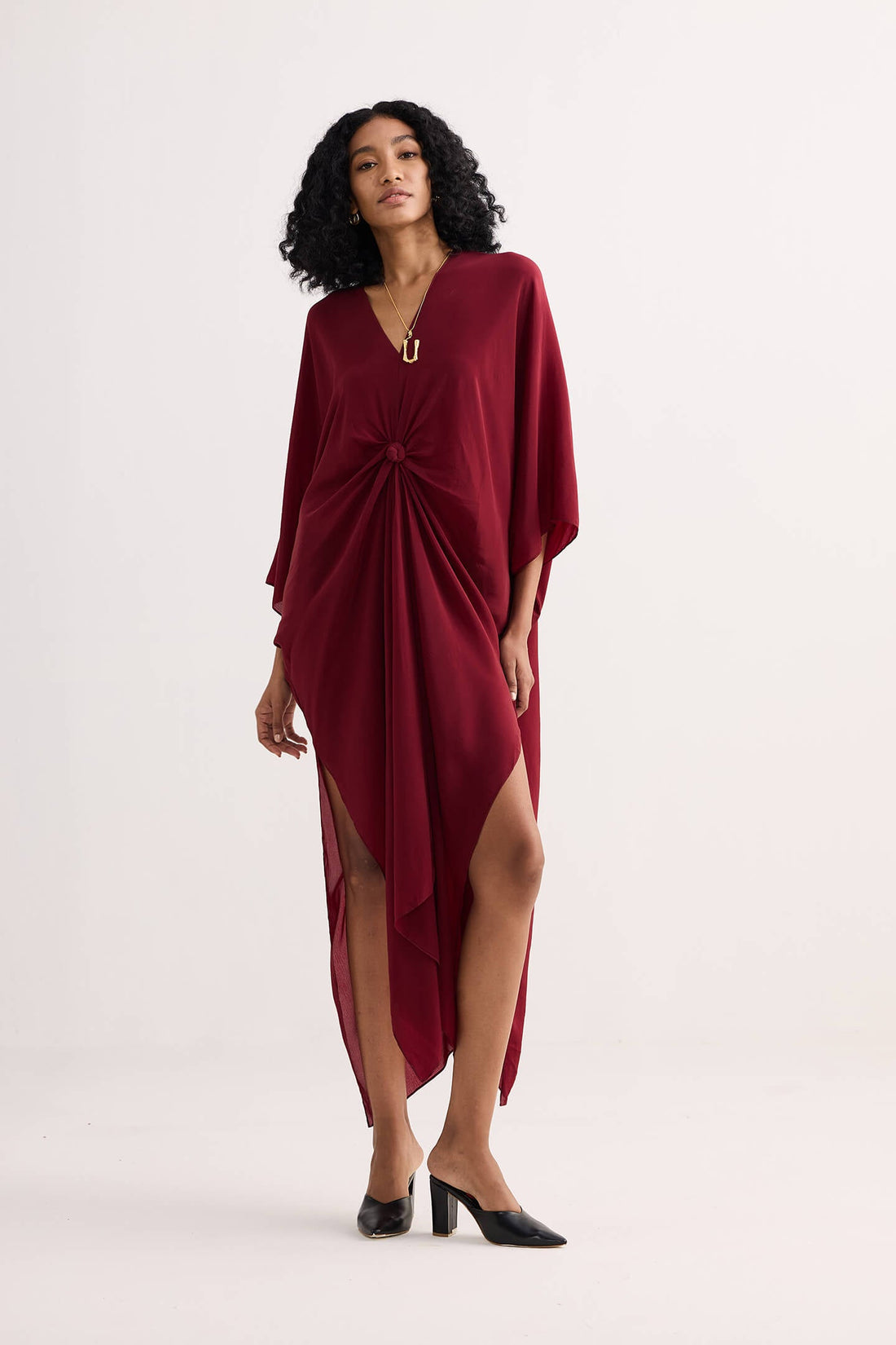 Front Twist Kaftan Dress in Burgundy -COL - Stella Carakasi