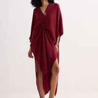 Front Twist Kaftan Dress in Burgundy -COL - Stella Carakasi
