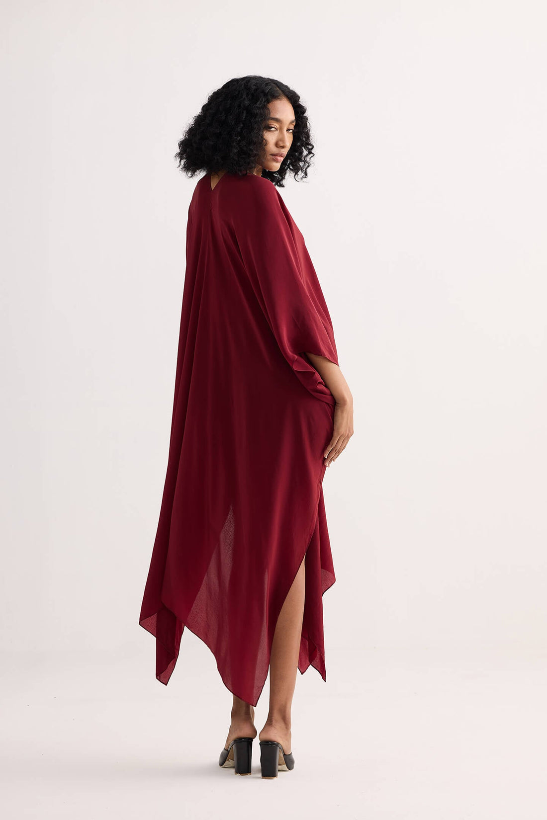Front Twist Kaftan Dress in Burgundy -COL - Stella Carakasi