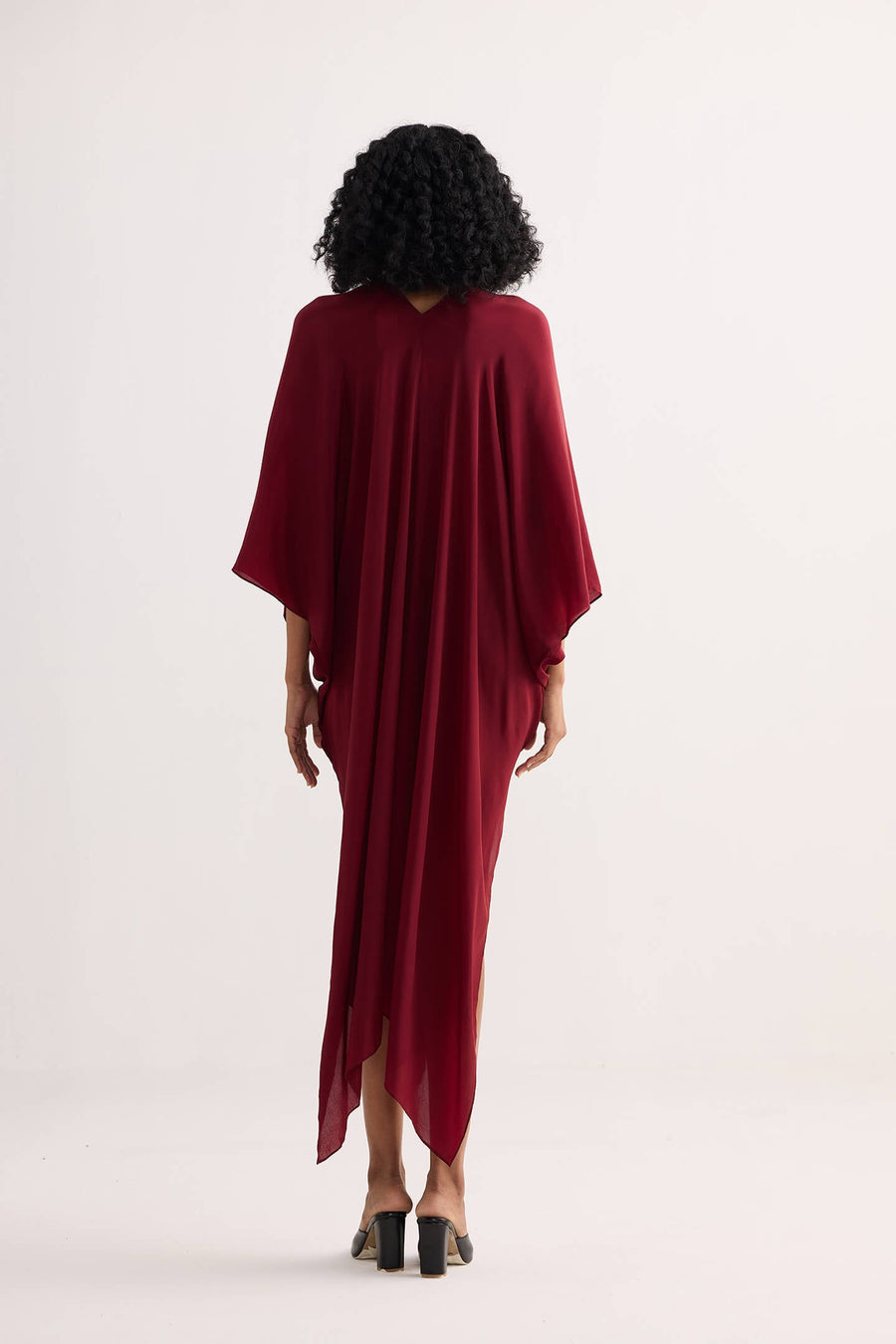 Front Twist Kaftan Dress in Burgundy Burgundy / L