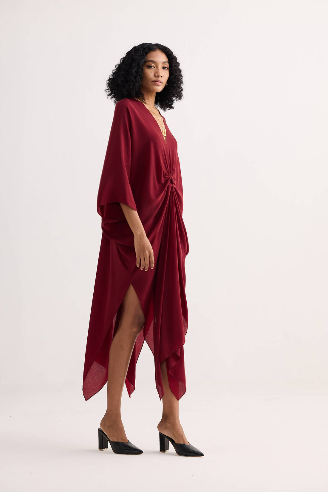 Front Twist Kaftan Dress in Burgundy -COL - Stella Carakasi