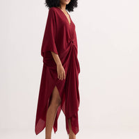 Front Twist Kaftan Dress in Burgundy -COL - Stella Carakasi