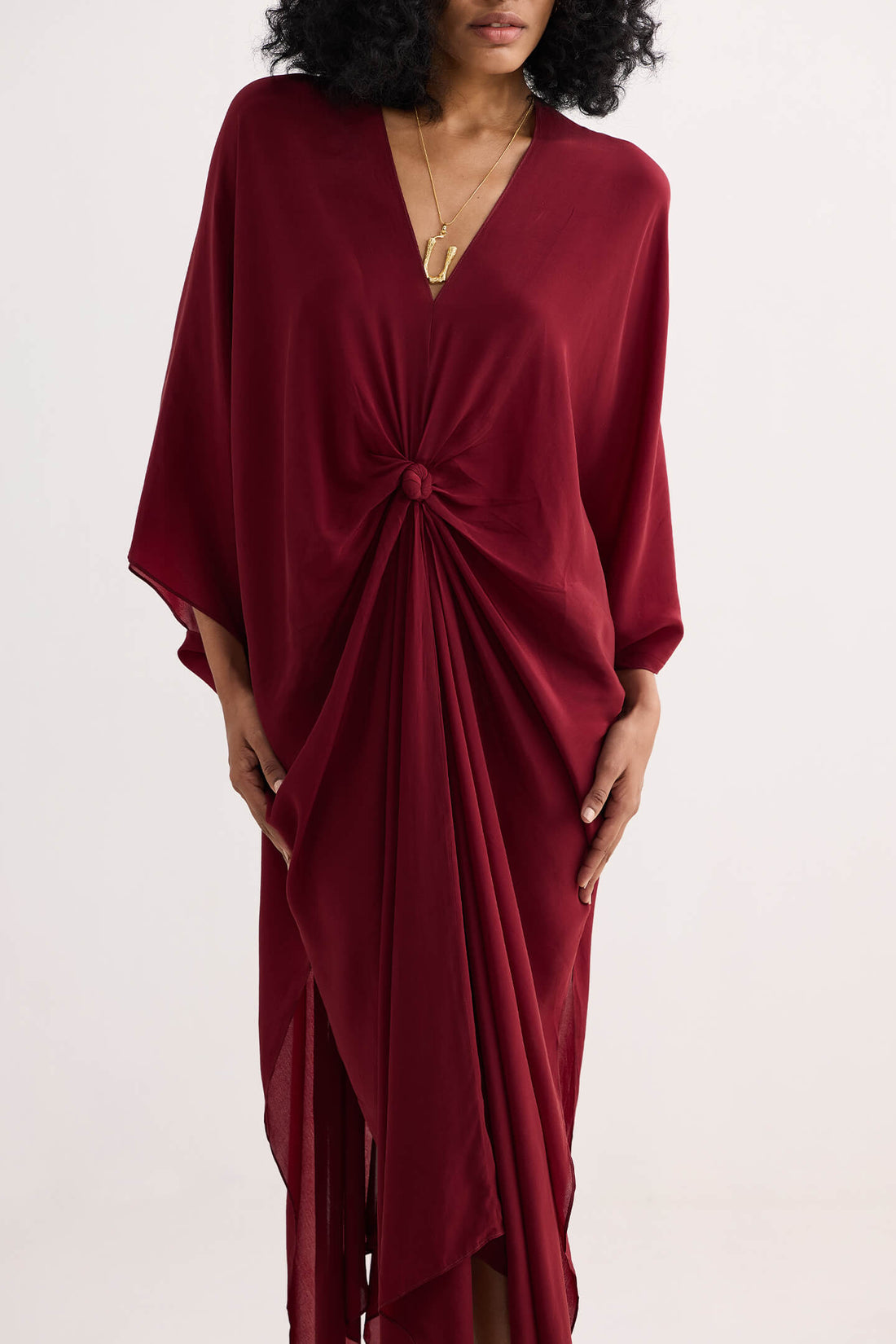 Front Twist Kaftan Dress in Burgundy -COL - Stella Carakasi
