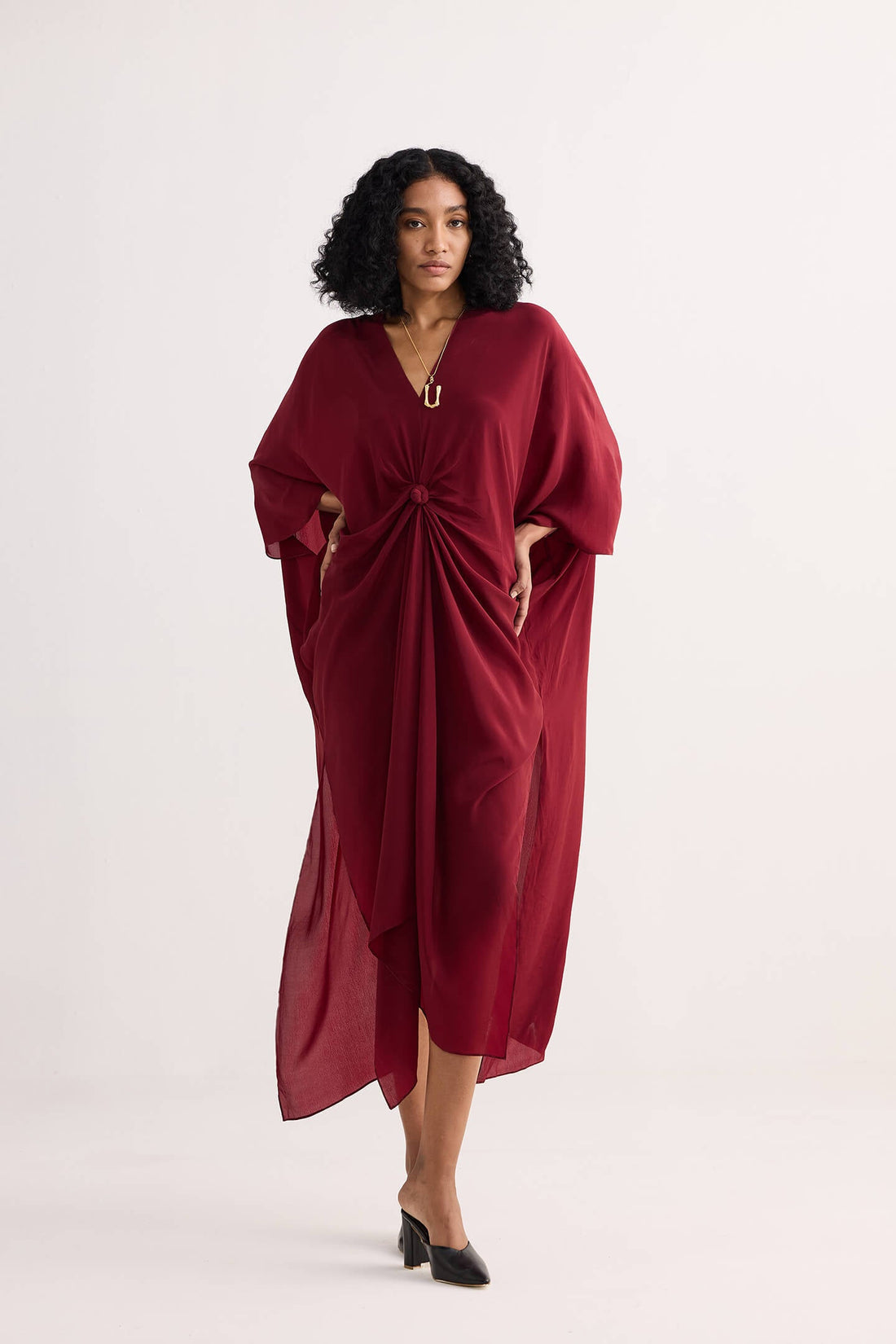 Front Twist Kaftan Dress in Burgundy -COL - Stella Carakasi