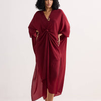 Front Twist Kaftan Dress in Burgundy -COL - Stella Carakasi