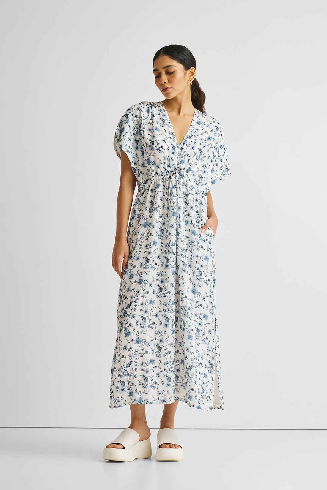 Gathered Maxi Dress in Blue Florals -COL - Stella Carakasi