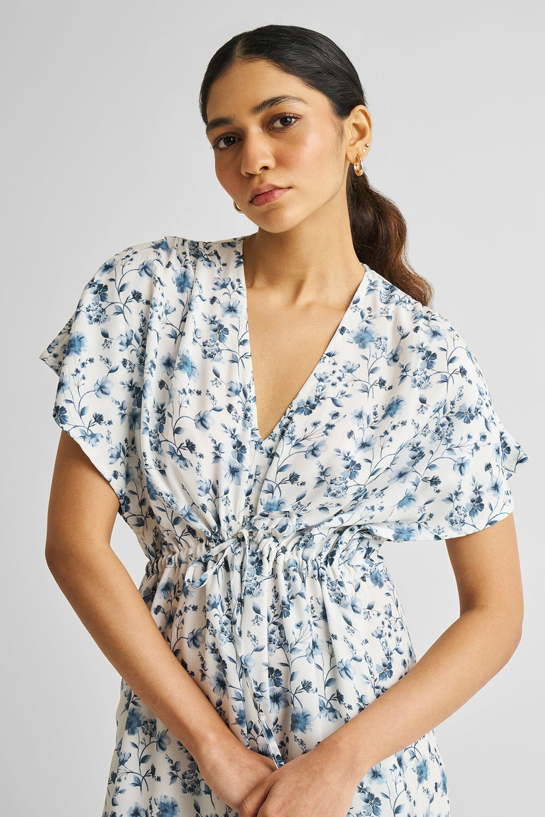 Gathered Maxi Dress in Blue Florals -COL - Stella Carakasi