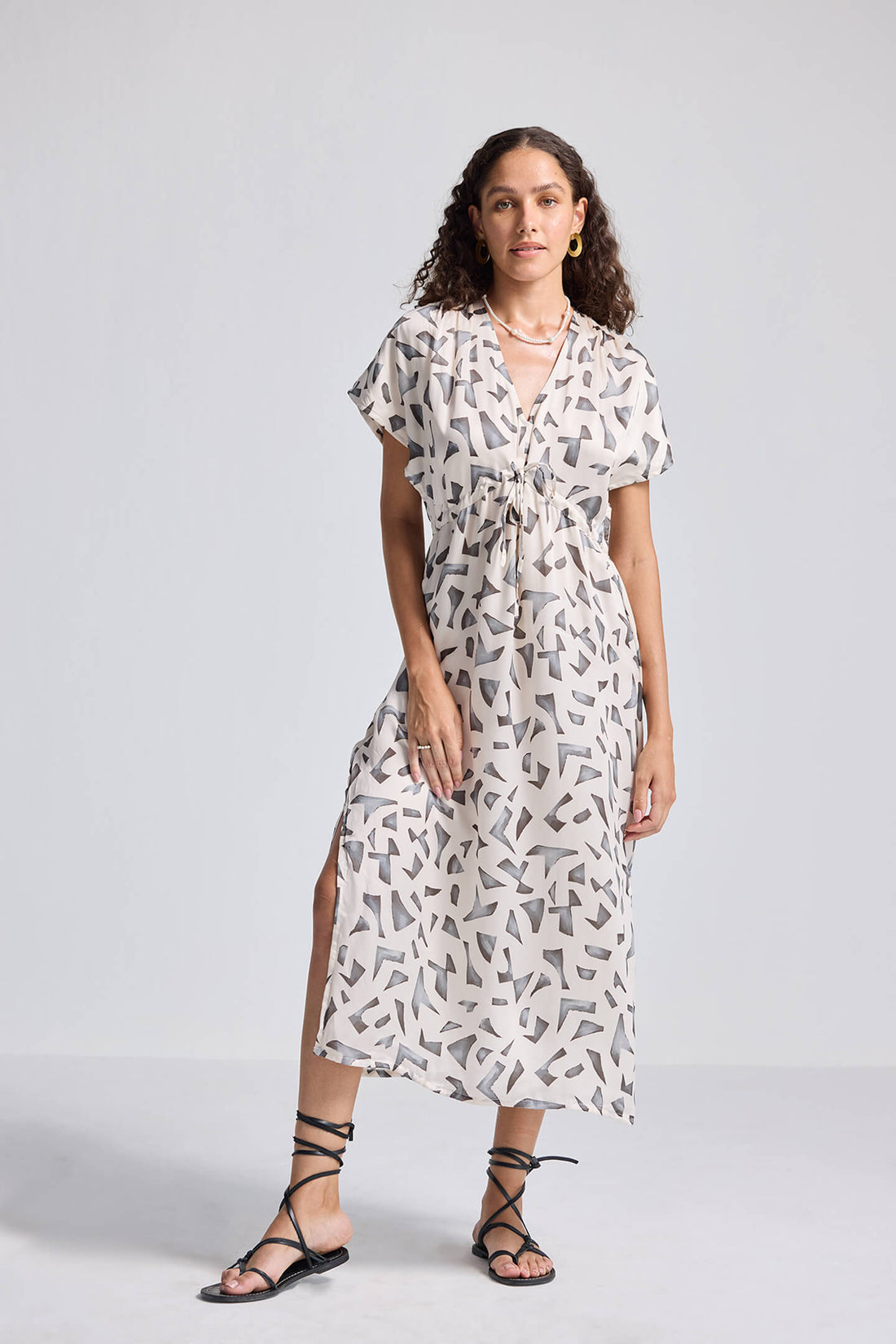 Gathered Maxi Dress with Side Slits in Mosaic -COL - Stella Carakasi