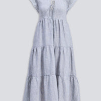 Maxi Tiered Dress with Front-ties in Linen Stripes -COL - Stella Carakasi
