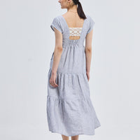 Maxi Tiered Dress with Front-ties in Linen Stripes -COL - Stella Carakasi