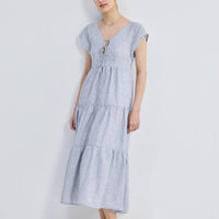 Maxi Tiered Dress with Front-ties in Linen Stripes -COL - Stella Carakasi