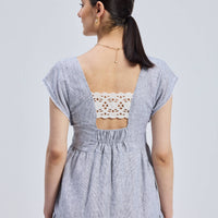 Maxi Tiered Dress with Front-ties in Linen Stripes -COL - Stella Carakasi