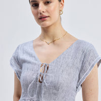 Maxi Tiered Dress with Front-ties in Linen Stripes -COL - Stella Carakasi