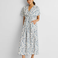 Gathered Maxi Dress in Blue Florals -COL - Stella Carakasi