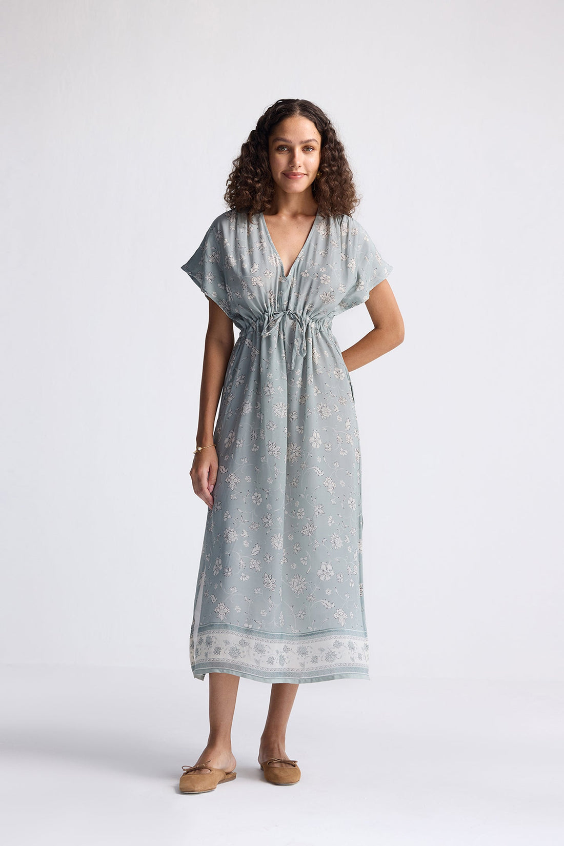 Gathered Maxi Dress in Sage Green -COL - Stella Carakasi