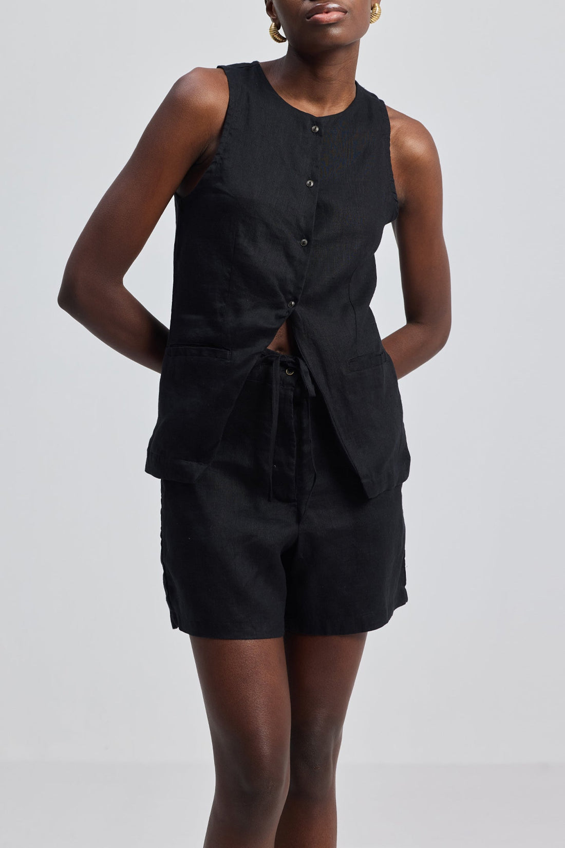 Hemp Vest Jacket Set in Black -COL - Stella Carakasi