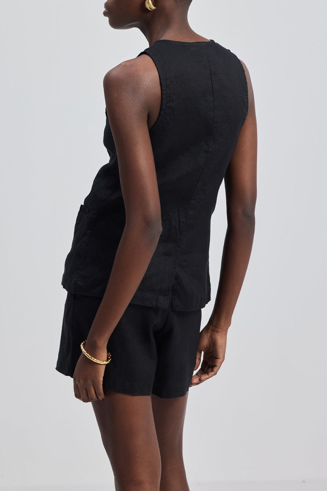 Hemp Vest Jacket Set in Black -COL - Stella Carakasi