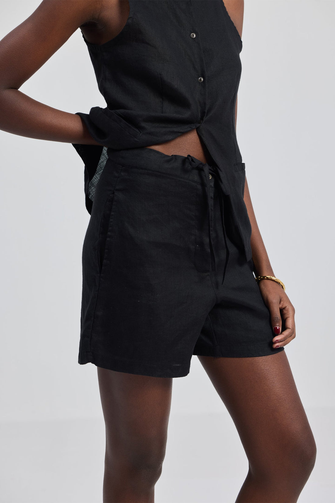 Hemp Vest Jacket Set in Black -COL - Stella Carakasi