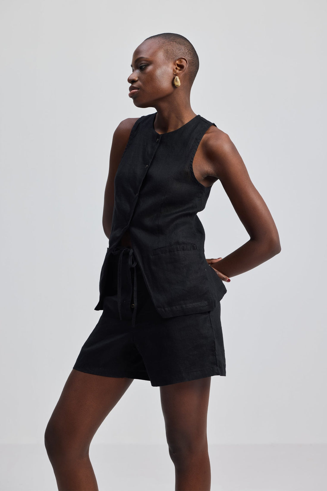 Hemp Vest Jacket Set in Black -COL - Stella Carakasi