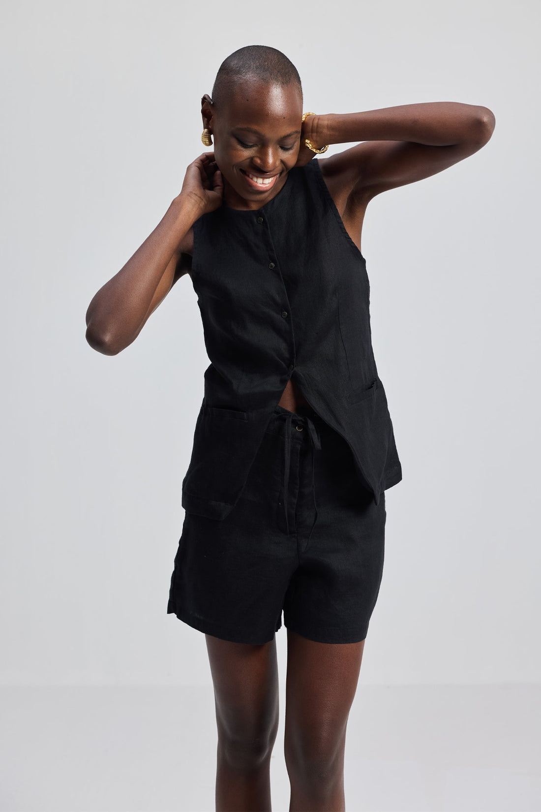Hemp Vest Jacket Set in Black -COL - Stella Carakasi