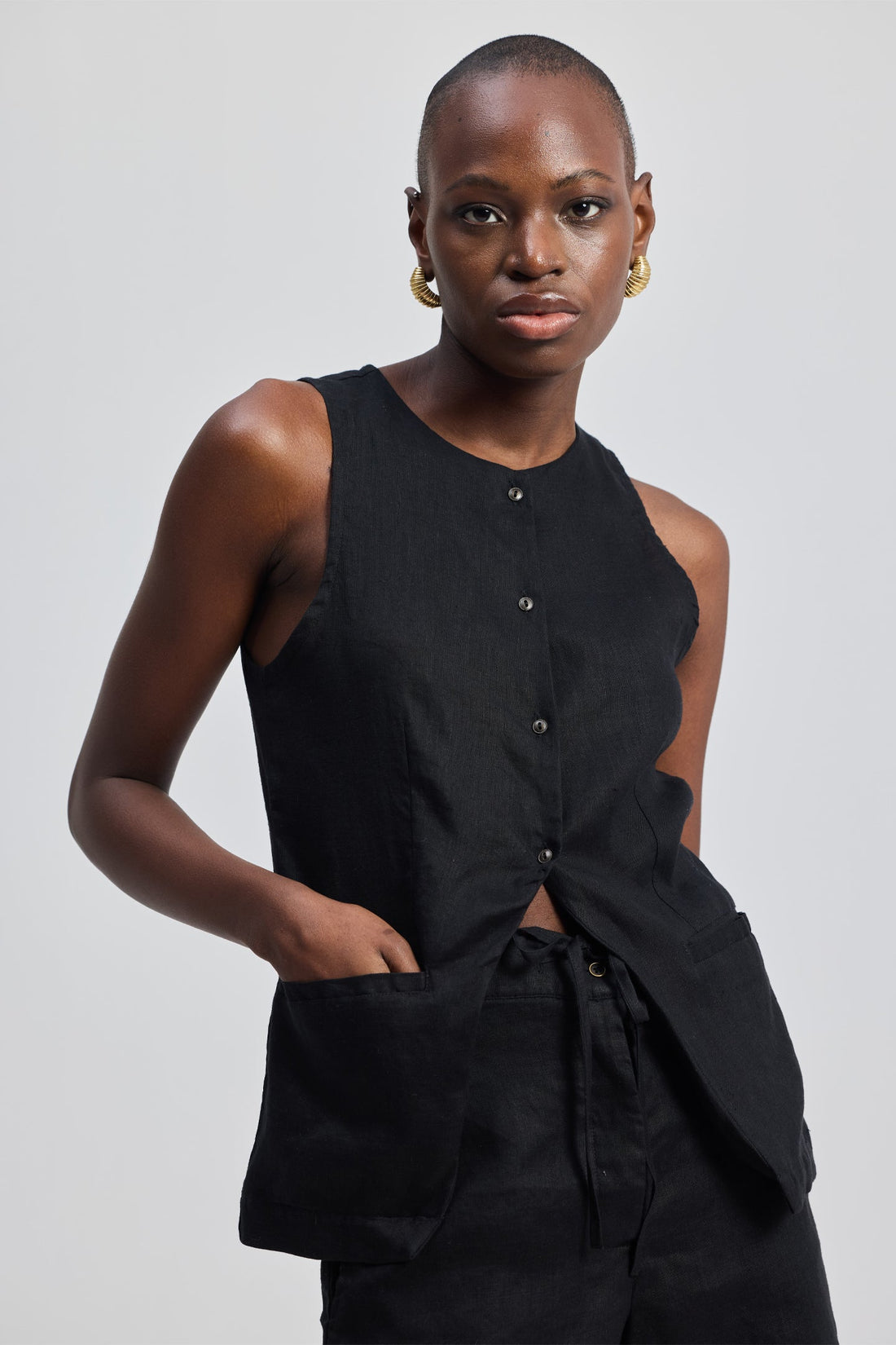 Hemp Vest Jacket Set in Black -COL - Stella Carakasi