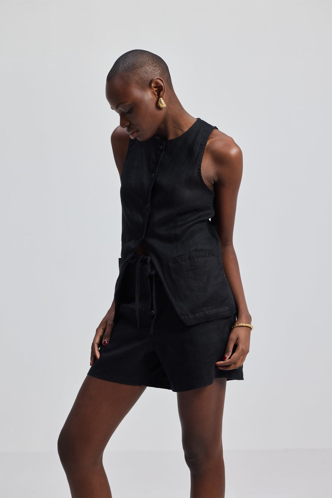 Hemp Vest Jacket Set in Black -COL - Stella Carakasi