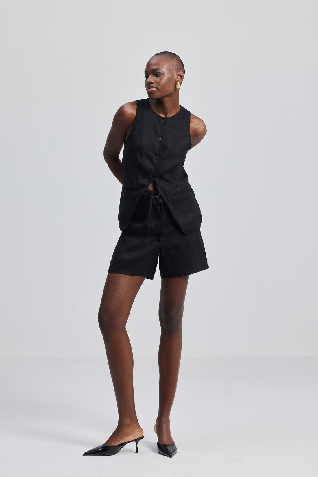 Hemp Vest Jacket Set in Black -COL - Stella Carakasi
