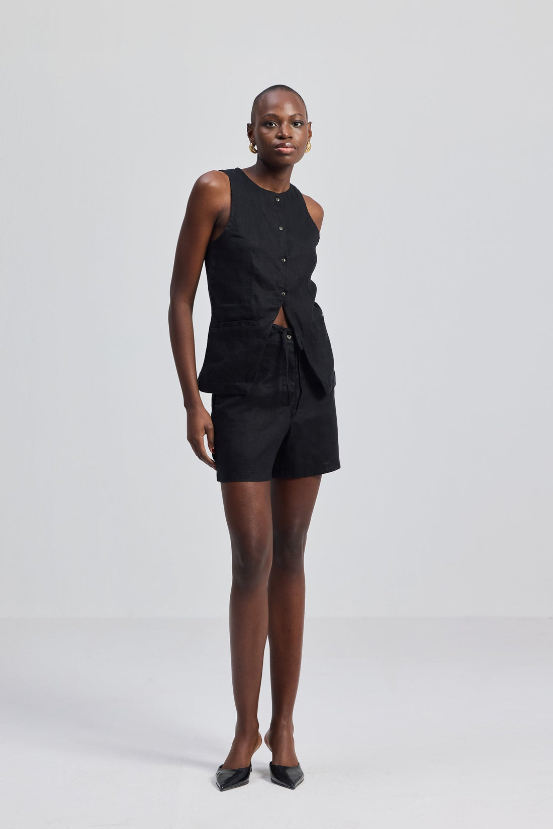 Hemp Vest Jacket Set in Black -COL - Stella Carakasi